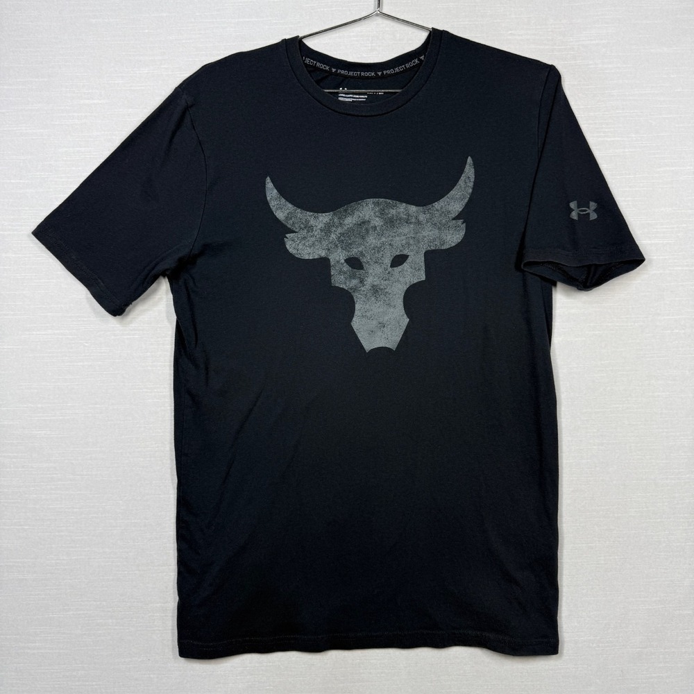 Under Armour Project Rock Shirt Mens Small Black Bull Dwayne Johnson